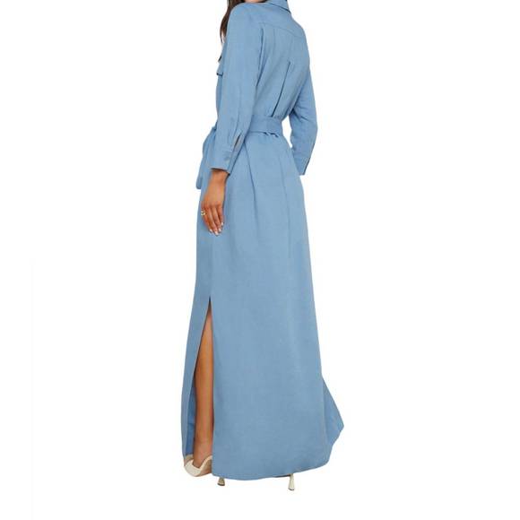 NEW L'AGENCE cameron long shirt dress in blue mist - Picture 2 of 4